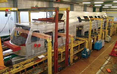 Full-size railcar body set up for static testing